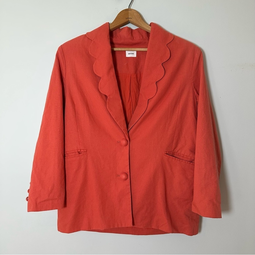 Aureum Coral Red Scalloped-Lapel Linen Cotton Blazer Jacket Women’s Size Small